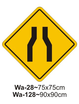 Pavement narrows ahead sign